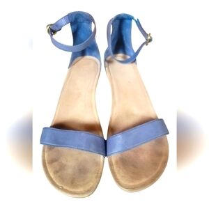 UGG Australia Women's Emilia Blue Leather Ankle Strap Wedge Sandals Sz 9.5
